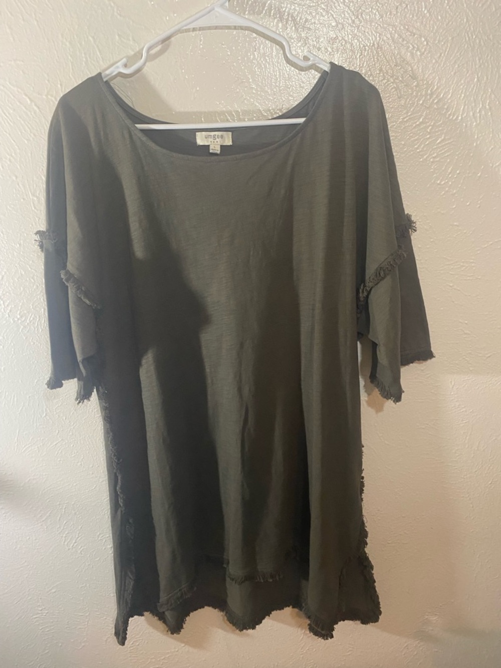 Umgee Olive Tunic with Frayed Trim